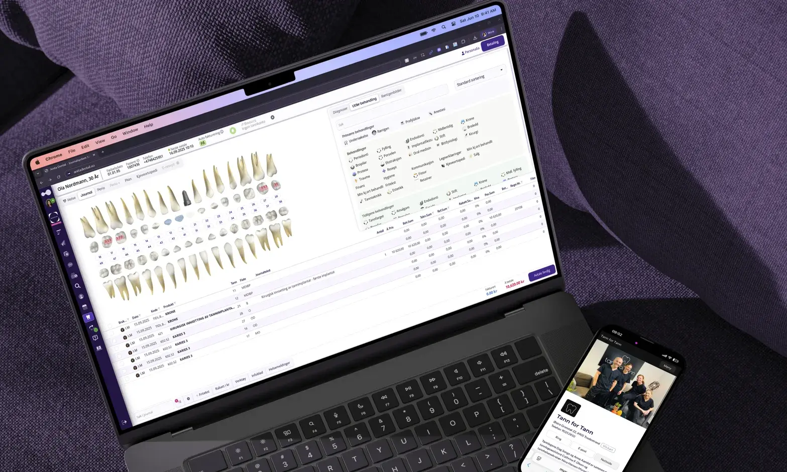 The Anita Dental patient record on a laptop, and a clinic’s booking page on a phone
